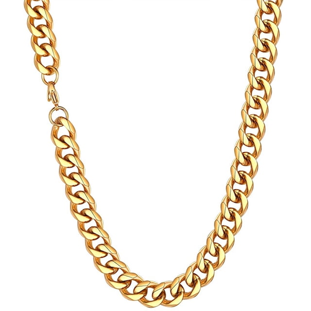 Collar de cadena para hombre y mujer, collar cubano clásico de 3 mm / 6 mm / 9 mm / 12 mm de longitud, acero inoxidable, plata / negro / collar macizo de 18 K de 36 a 76 cm de largo
