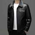 thumbnail image 3 of Abrigo de invierno de cuero para hombre, chaqueta con cuello de piel de cordero desmontable y solapa, para ocio y abrigado, 3 of 4
