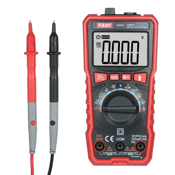 TASI Compact Digital Multimeter TA801C with True RMS, NCV Voltage Sensing, and Smart Anti-Burn Function, 1999 Display Counts, Manual/Auto Range, 10MΩ Input Impedance, 2*AAA Battery Powered (Not