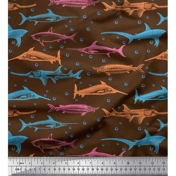 Soimoi Cotton Voile Fabric Bubbles & Fish Ocean Print Fabric by The Yard 56 Inch Wide