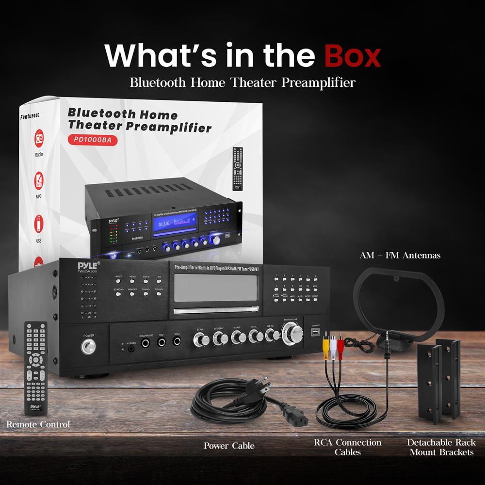 Bluetooth Home Theater Preamplifier - Pro Audio Stereo Receiver System with Multimedia Disc Player, MP3/USB Reader, AM/FM Radio (1000 Watt)