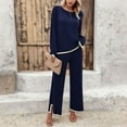 thumbnail image 3 of SWSMCLT Women's 2 Piece Outfits Dressy Long Sleeve Lounge Sets Knit Sweater Top Wide Leg Pants Holiday Casual Pant Suits Tracksuits Navy Small, 3 of 5