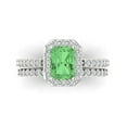 thumbnail image 2 of 2.22 ct Brilliant Emerald Cut Green Zircon 18K White Gold Halo Solitaire with Accents Engagement Bridal Wedding Ring Band Set size 6.75, 2 of 7