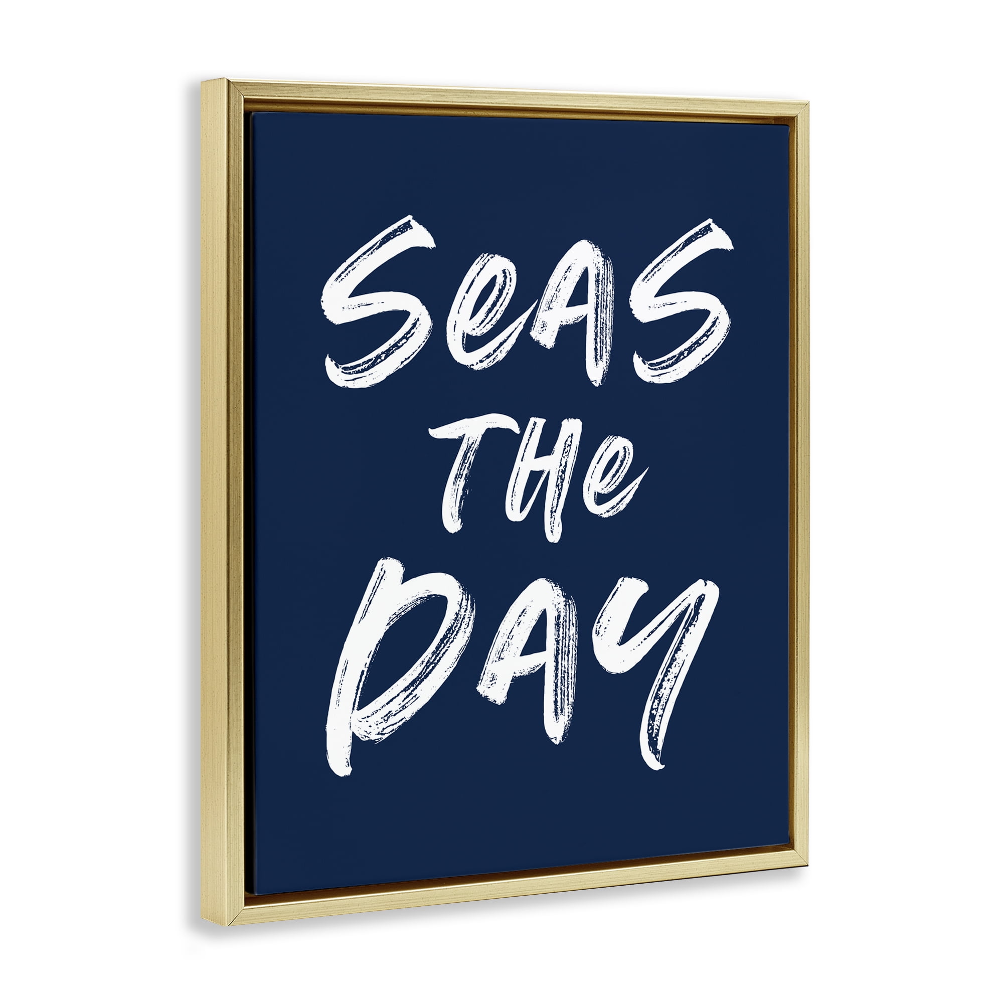 Seas The Day Sentiment Gold Framed Floater Canvas Wall Art, design by Lettered and Lined