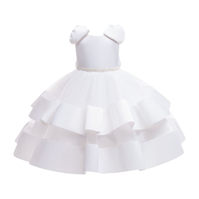 HBFAGFB Robe Formelle Filles Mode Enfants Nœud Papillon Dentelle Jupe en Tulle Robes de Mariage Blanc Taille 110