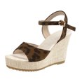 thumbnail image 4 of Rokment Women's Leopard Extra Wedge Heels Dressy Sandals Trendy Casual Suede Peep Toe Ankle Strap Espadrilles Platform Chunky Heeled Beach Summer Dress Shoes for Ladies Coffee Size 8.5, 4 of 6