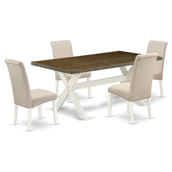 East West Furniture X-Style 5-piece Wood Dining Set in Linen White/Cream