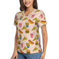 thumbnail image 2 of Vsdgher Hamburger Pizza Coke Women Shirts V Neck Short Sleeve Tops T-Shirt Basic Tees, S to 3XLMedium, 2 of 5