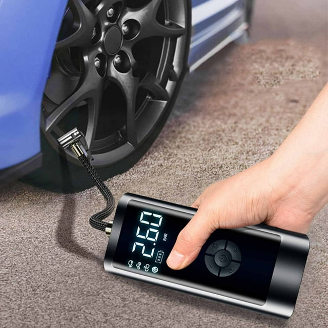 Compresor portátil para inflar neumáticos de coche, bomba inalámbrica de 120 PSI, 12 V, manómetro digital y LED. Ideal para bicicletas y automóviles.