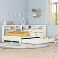 thumbnail image 4 of Wooden Full Size DayBed with Twin Size Trundle, DayBed with Storage Shelf and USB Charging Ports,White, 4 of 9
