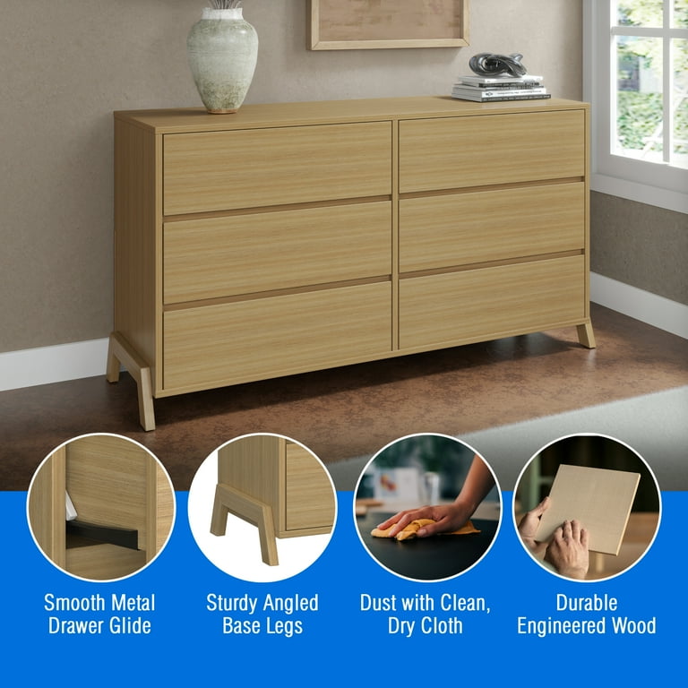 mainstays modern 6 drawer dresser Mainstays Modern 6 Drawer Dresser, Natural Teak