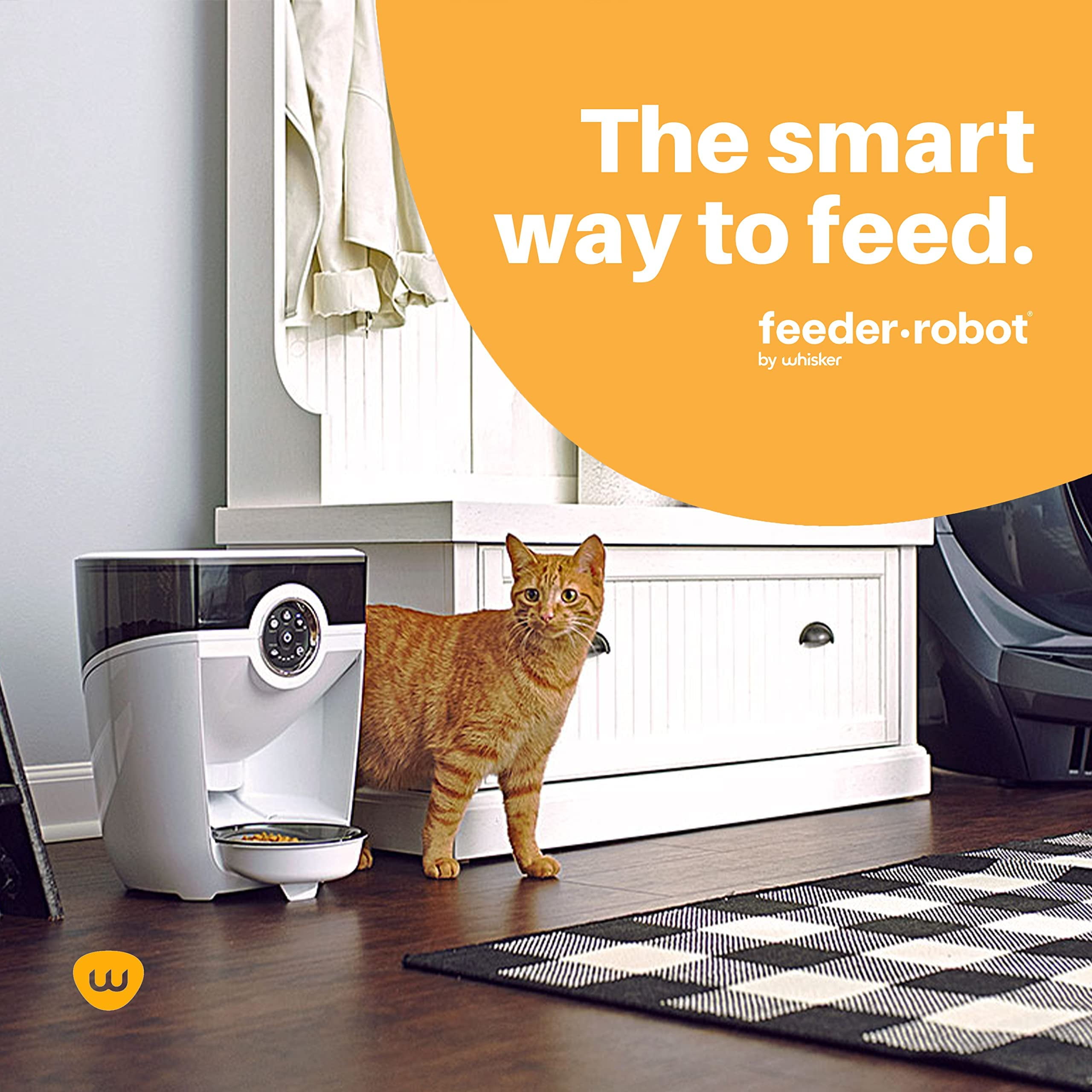 Feeder-Robot by Whisker, White with Smoke-Grey Hopper; Smart, Automatic Pet Feeder, Feed Your Cat and Dog from Anywhere, Designed & Assembled in USA