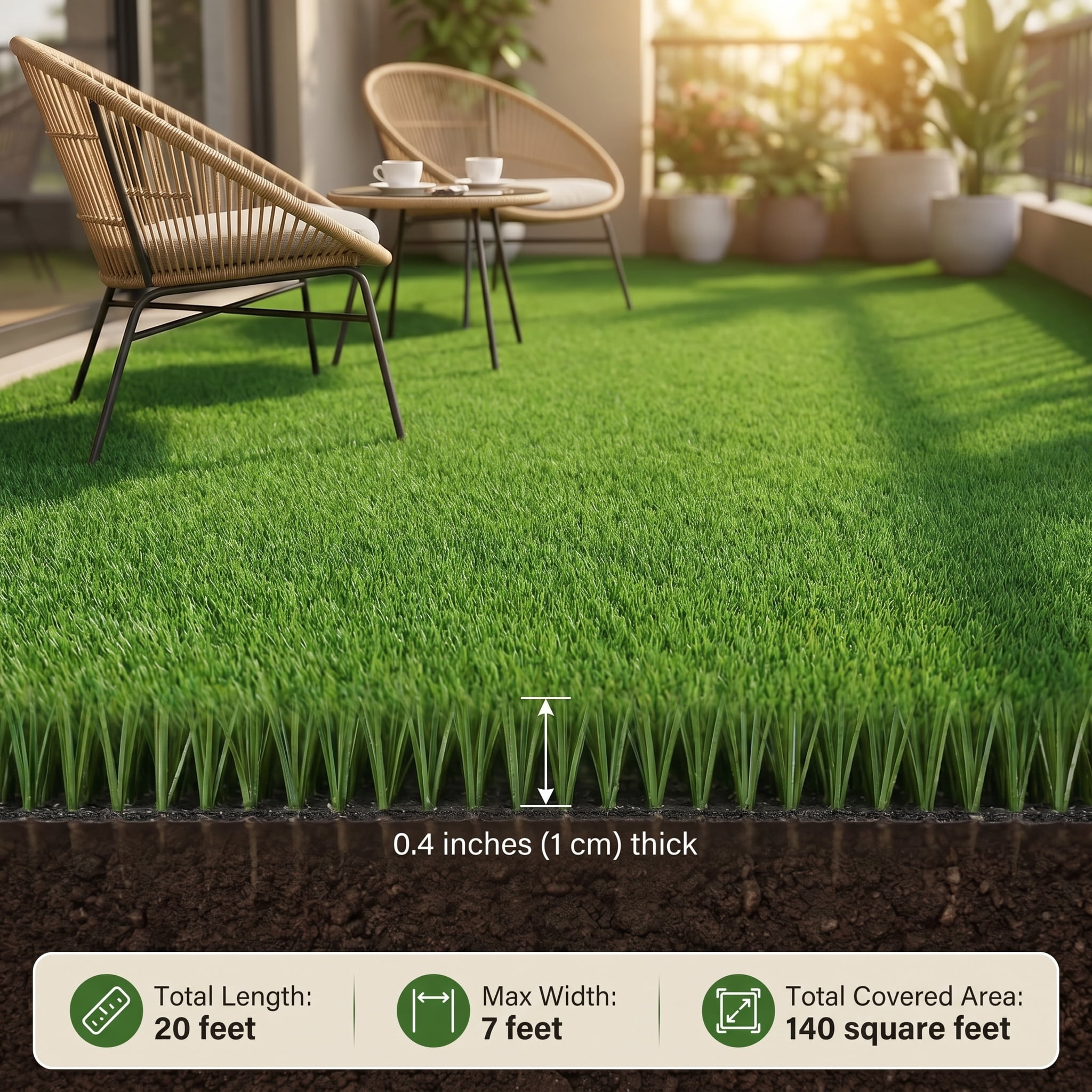 Prilinex 7 x 20 Ft Artificial Grass Turf Waterproof Outdoor Rug Artificial Turf for Dog, 0.4"H