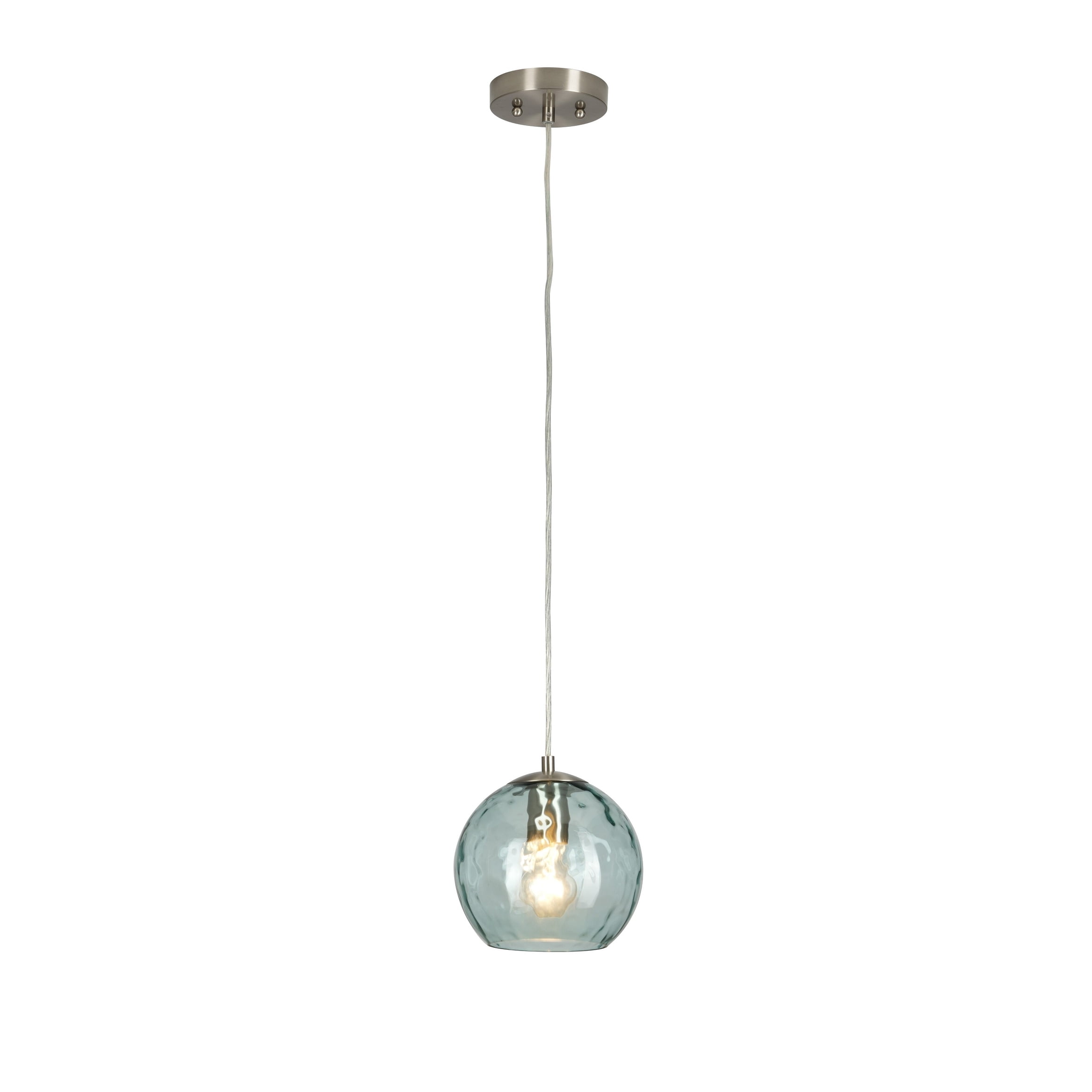 Catalina Lighting Azura 7.5'' Pendant Light Fixture with Blue Glass Globe Shade for Dining Room, Kitchen Island, Bathroom, Foyer, or Entryway, Brushed Nickel
