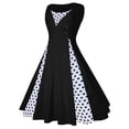 thumbnail image 4 of FcBaudy Robe Sans Manches Col Rond Hauteur Genou, Robes d'Été pour Femmes, Robes Mode Décontractées Col en V Patchwork Imprimé Robe Sans Manches pour Femmes, 4 of 6