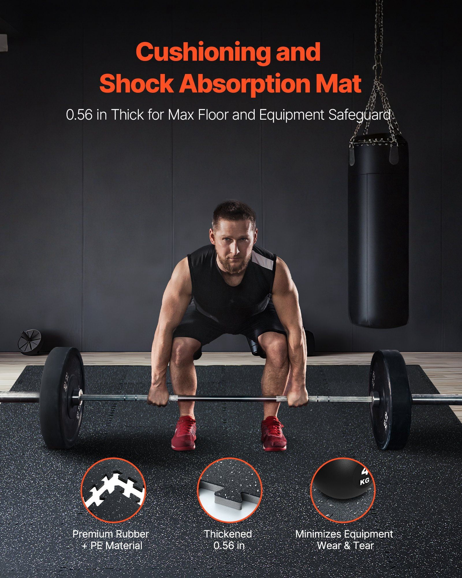CAFORKP 0.56"Thick Gym Floor Mats,25Tiles Rubber Top&EVA Foam,25"x25"Interlocking,100sq.ft