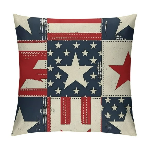 PHYHOO Patriotic Decorative Throw Pillow Covers, Porch Outdoor Home Decor, n Red Blue White Stripes Couch Cushion Case White