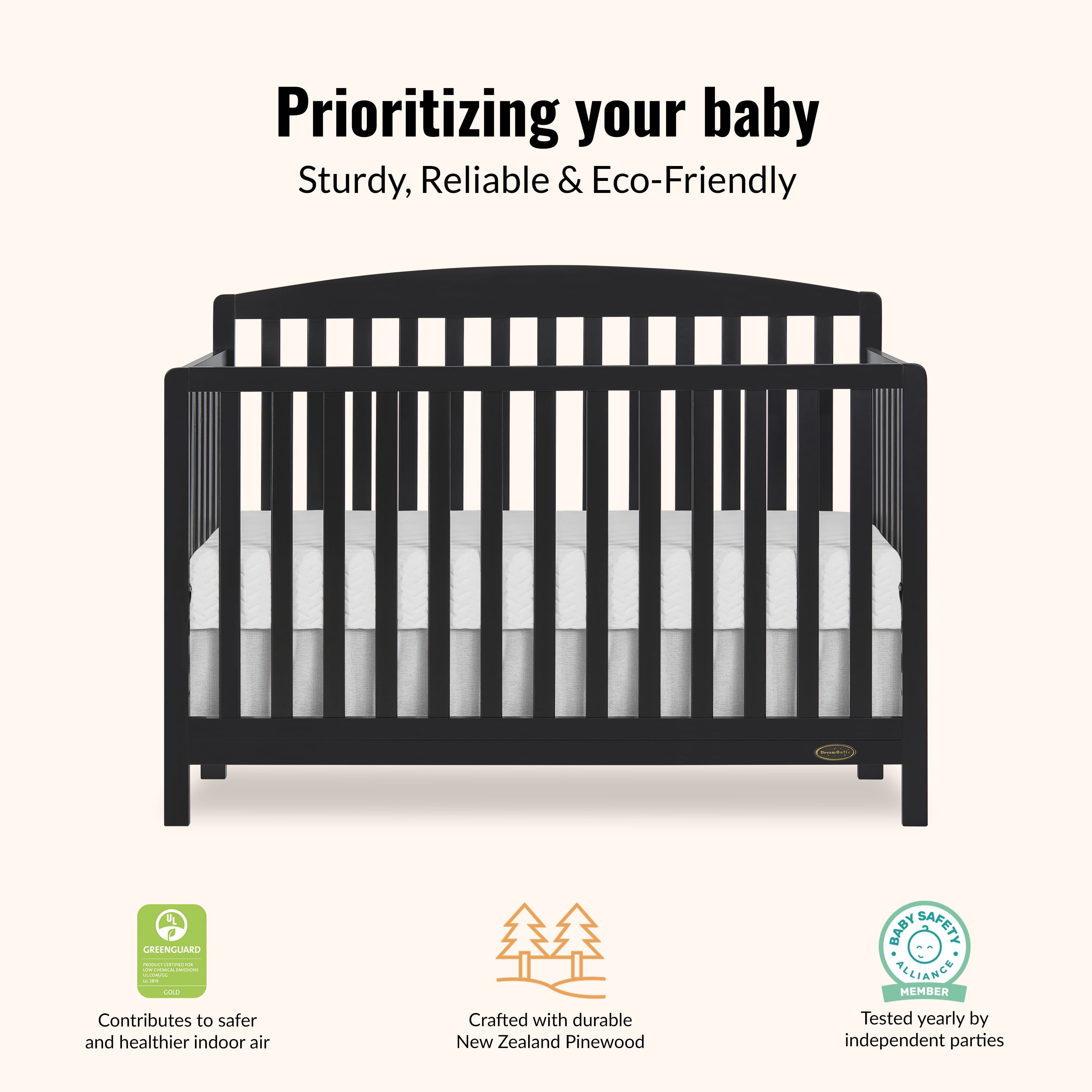 Nursery Bundle, Dream On Me Odelle 5 in 1 Crib in Matte Black and Crib & Toddler Mattress Bundle