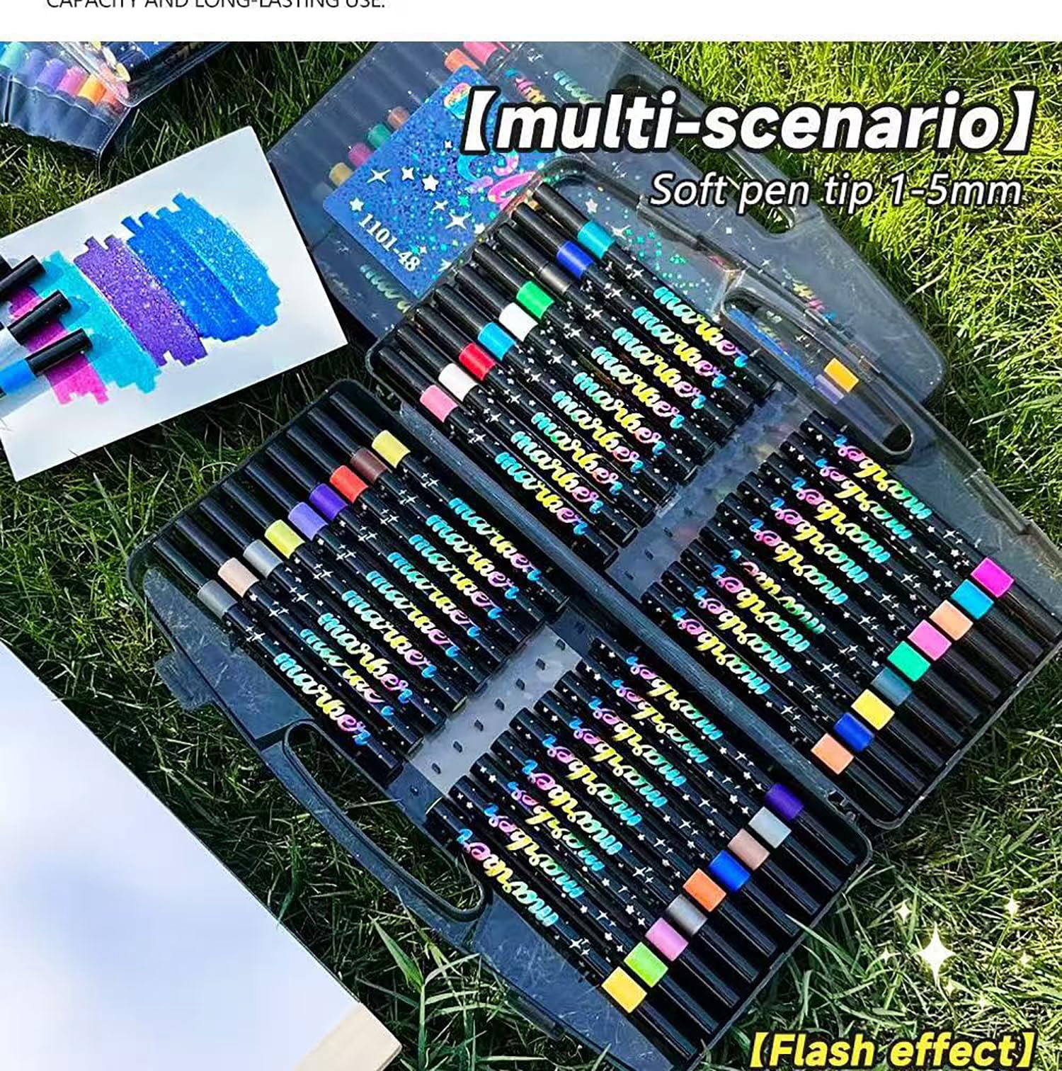 Glitter Effect Brush Markers, Dual-Tip Metallic Shimmer Pen Set, No-Bleed Art Supplies for Adult Coloring Books, Scrapbooking & DIY Crafts