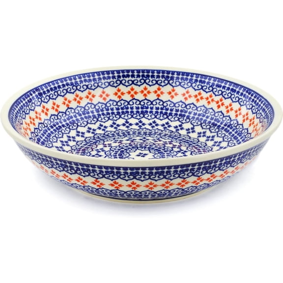 Polish Pottery 9¾-inch Bowl (Blue Heart Theme) Hand Painted in Boleslawiec, Poland   Certificate of Authenticity