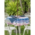 thumbnail image 4 of Round Outdoor Tablecloth With Umbrella Hole And Zipper– Abstract Ethnic Tie Dye Waterproof Patio Table Cover for Party, Picnic, Backyard, 50" Dia. , Pink Blue, 4 of 8