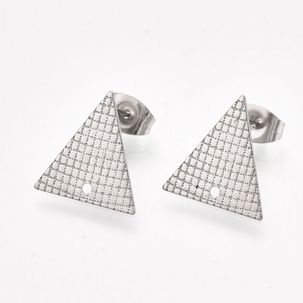 100 pc 304 Stainless Steel Stud Earring Findings with Ear Nuts/Earring Backs Triangle Stainless Steel Color 13.5x13mm Hole: 1mm Pin: 0.7mm