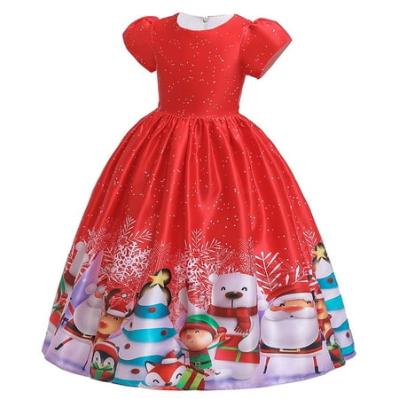 

Penkiiy New Year Girls Christmas Princess Long Dress European And American Children s Multiple Styles Printing Theme Party Dress Sunny Fashion Girls Dress Party Sundress 8-9 Years Red 2023 Summer Deal