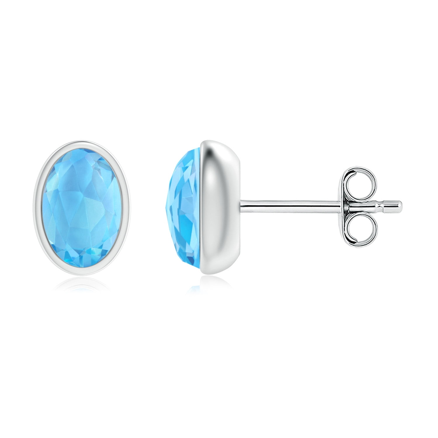 Mother's Day Jewelry Bezel Set Oval Swiss Blue Topaz Solitaire Stud Earrings in .925 Sterling Silver... by Angara.com
