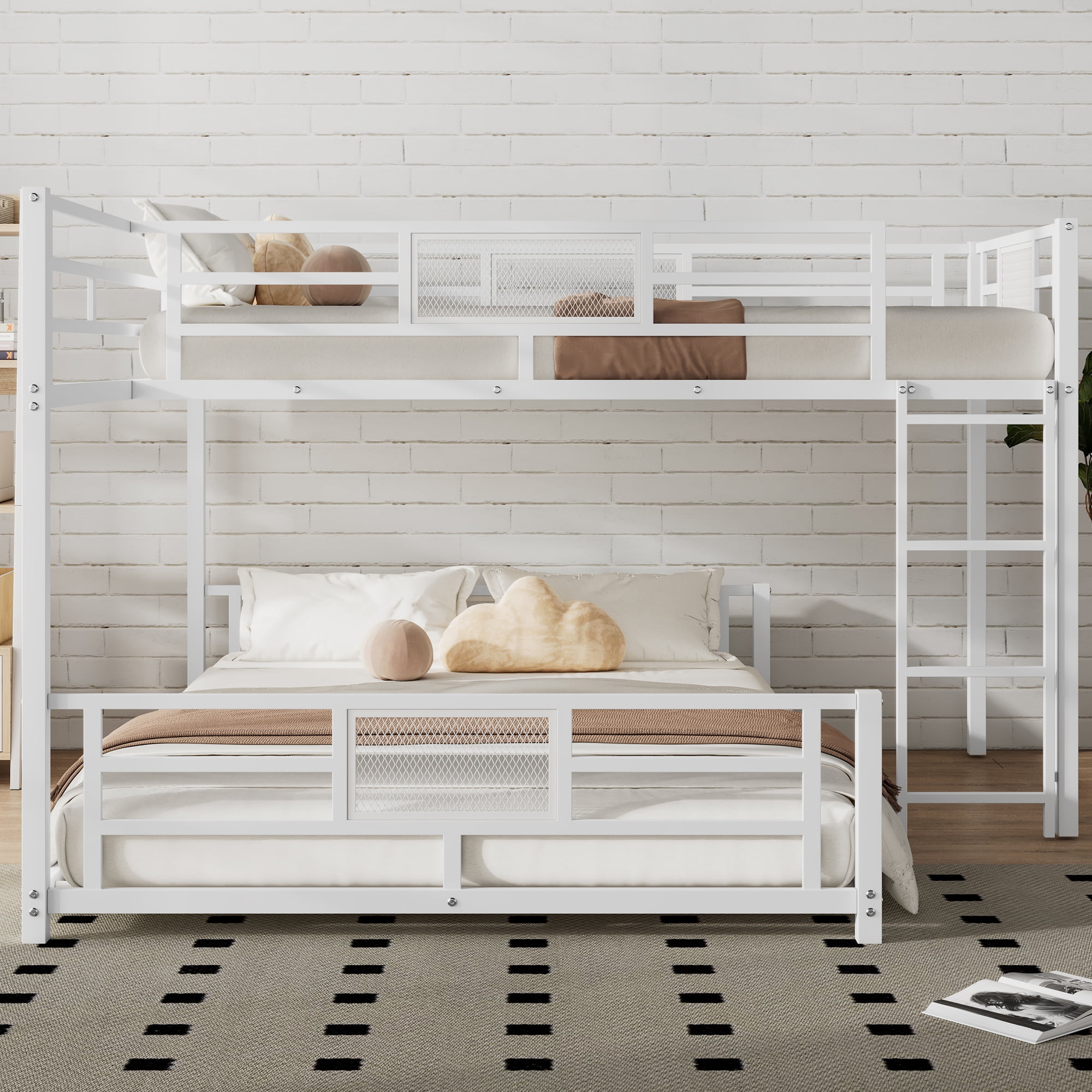 Euroco Metal Twin over Full Bunk Bed for Kids Teens, White