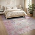 thumbnail image 3 of ODIKA 8'x10' Washable Area Rug Pink Boho Vintage Ditsy Field Scroll Distressed Border Botanical for King Size Bedroom Under Bed, Master Suite, Non-Shedding, Easy Care, 3 of 7