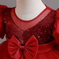 thumbnail image 4 of vastwit Baby Girls Princess Sequins Bowknot Dress Kids Puff Sleeve Birthday Pageant Wedding Tutu Gown Red 4-5, 4 of 7