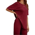 thumbnail image 3 of Women 2 Piece Travel Outfits Casual Short Sleeve Knit Tops and Wide Leg Pants, 3 of 6