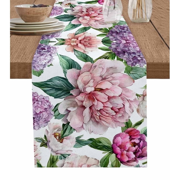 Pink Floral Blossom Table Runner 90 Inches, Spring Vintage Botanical Flowers Bed Runner Dresser Scarves Tabletop for Indoor Outdoor Parties/Ceremony/Banquet, 13" x 90"