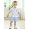 thumbnail image 5 of BemeyourBBs Boy Back to School Outfit Apple Short Sleeve Collared Tops Grid Shorts, 5 of 8