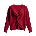 thumbnail image 5 of Lumtrix Sweaters For Women Casual V Neck Criss Cross Backless Long Batwing Sleeve Loose Knitted Sweater Pullovers Red L, 5 of 6