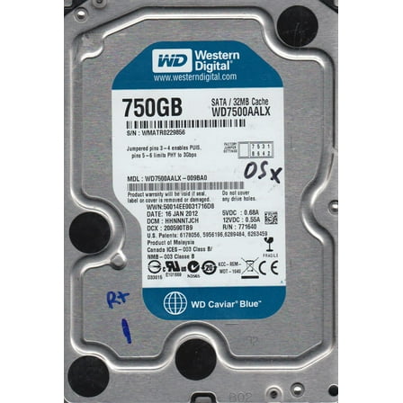 WD7500AALX-009BA0, DCM HHNNNTJCH, Western Digital 750GB SATA 3.5 Hard Drive