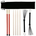 thumbnail image 1 of OULII 1ensemble Brosse à Tambour en Acier Réglable et Ensemble de Baguettes en Bambou pour Performance à Faible Volume, 1 of 8