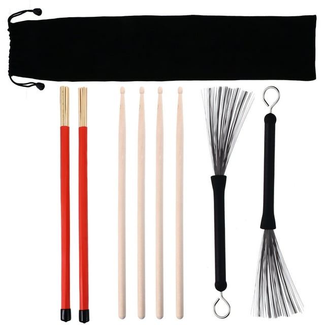 OULII 1ensemble Brosse à Tambour en Acier Réglable et Ensemble de Baguettes en Bambou pour Performance à Faible Volume