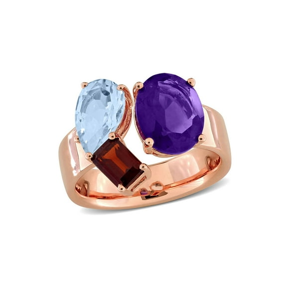 4.70 Carat (Ctw) African Amethyst, Blue Topaz and Garnet Open Ring in Rose Sterling Silver for Women