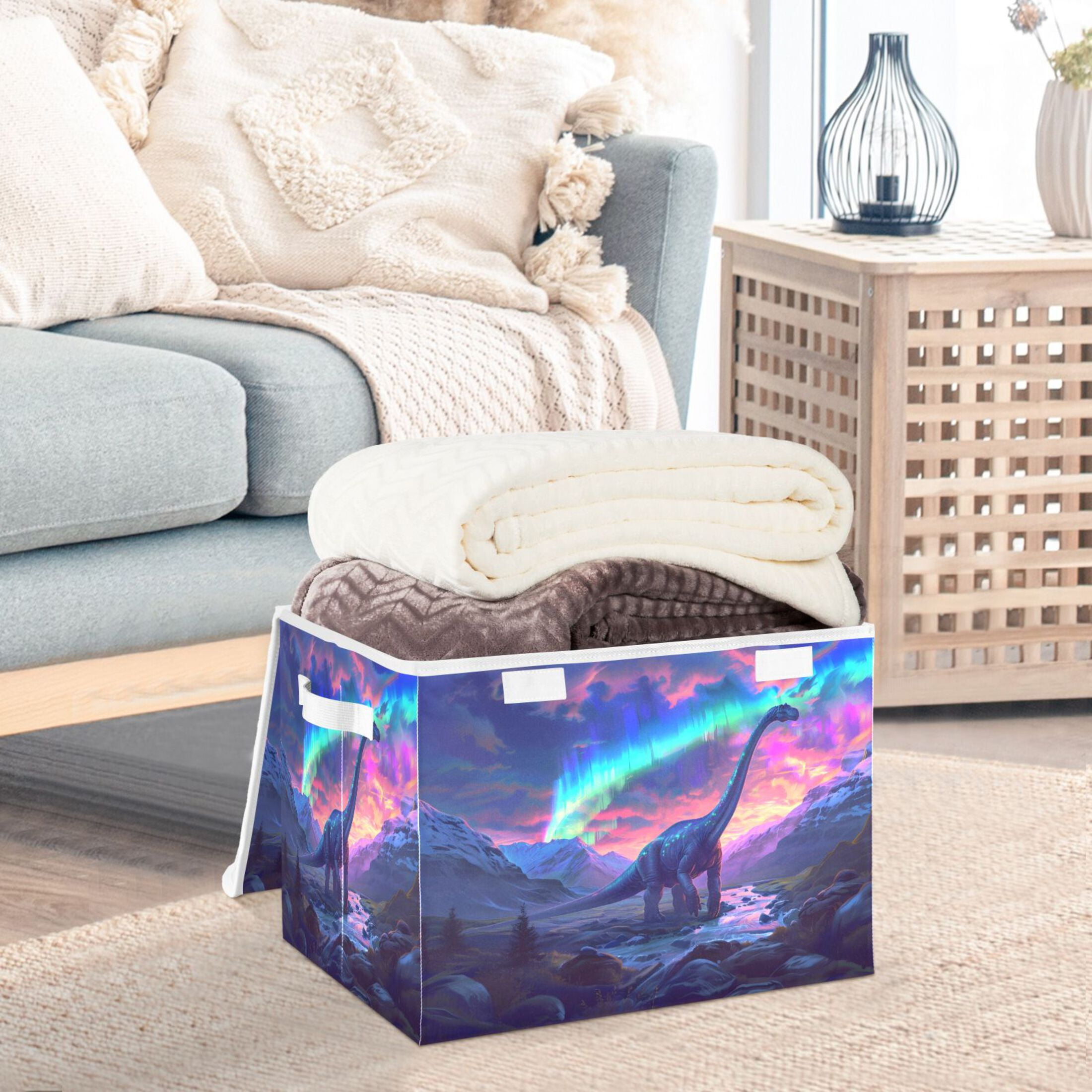 Ryvnso Dinosaur in Beautiful Sky Large Lidded Foldable Storage Baskets Cubes Boxes Lids Bin for Home