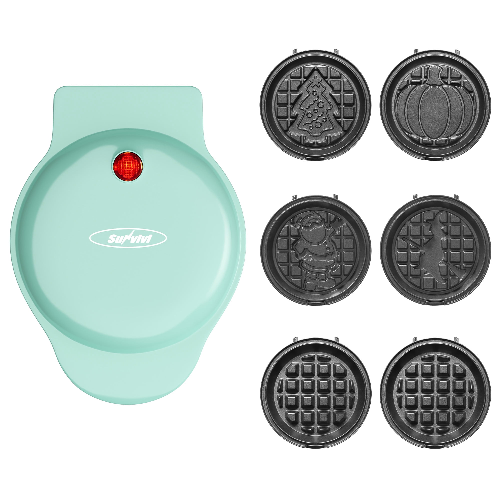 Heynemo 6 in 1 Mini Waffle Maker, 4” Waffle Iron with Removable Non-stick Plates, Perfect Mini Waffle Maker for Kids and Families, Light Blue
