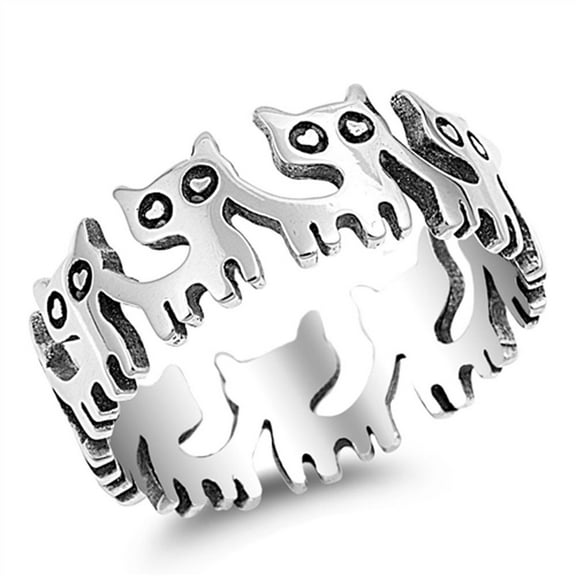 Eternity Cat Kitten Ring .925 Sterling Silver Band Jewelry Female Male Unisex Size 8