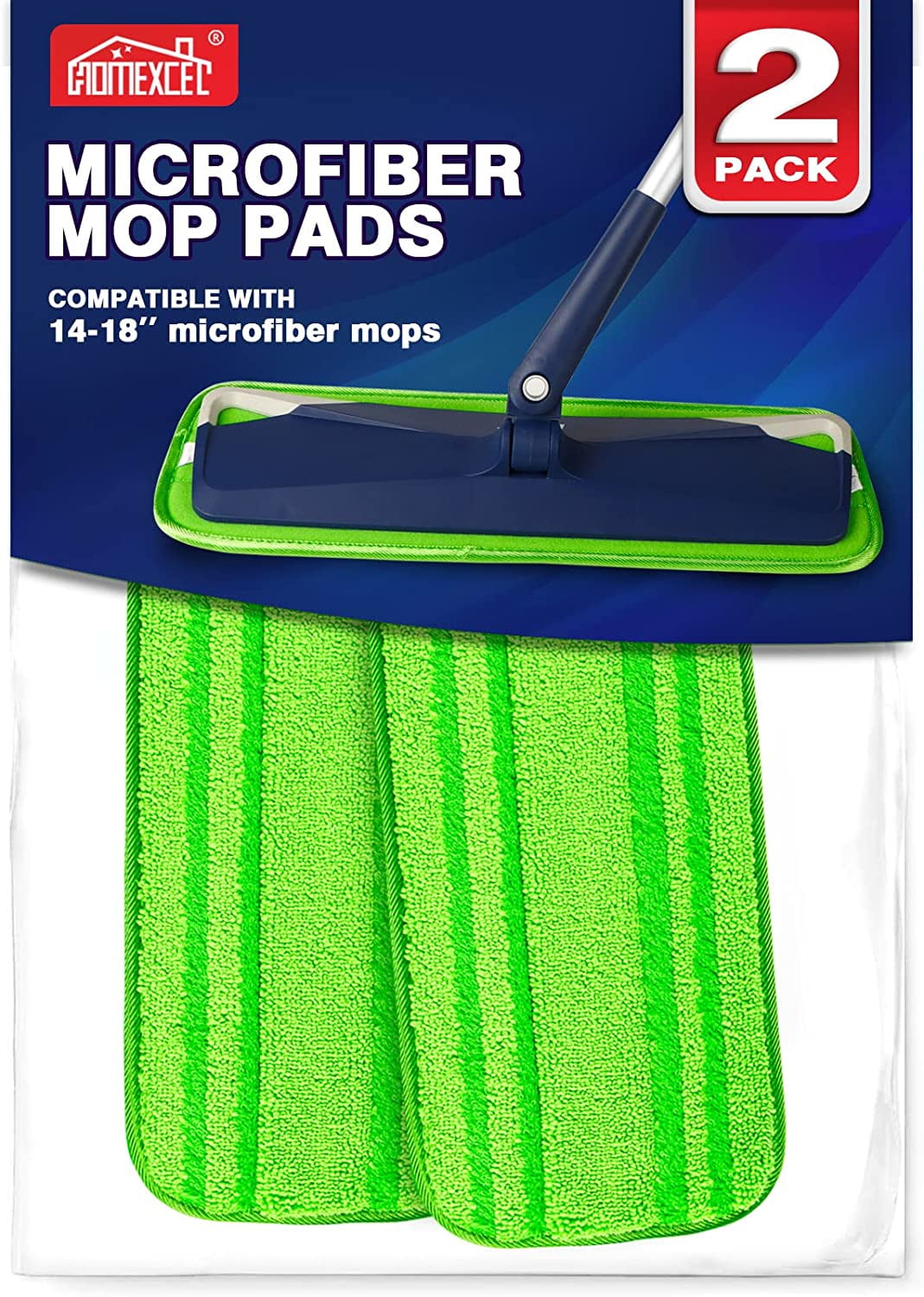 HOMEXCEL Microfiber Mop Pads 2 Pack, Reusable Washable Cloth Mop Head