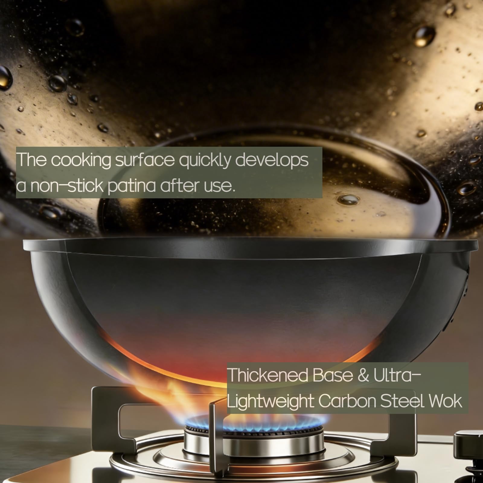 Nitrided Carbon Steel Wok  12" (30cm) Pre-seasoned - Induction Electric & Gas Stove Compatible Even Heat Base For Authentic Hei Family Stir-fry
