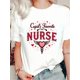 thumbnail image 1 of Camiseta informal de cuello redondo para mujer, manga corta, con estampado de corazón y alas de "La enfermera favorita de Cupido", corte regular para primavera/verano/otoño - Tejido de punto de 170 g/, 1 of 6