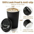 thumbnail image 3 of 250 Pack 16 oz Black Disposable Coffee Cups with Lids & Stirrers, Corrugated Triple Wall To Go Hot Cups, Insulated Paper Coffee Cups for Hot Beverages, Travel, Home, Office (Black Lids), 3 of 7