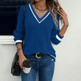 thumbnail image 2 of hoksml Women's Color Block V-Neck Sweater Lightweight Long Sleeve Knit Pullover Casual Soft Everyday Top for Women, 2 of 7