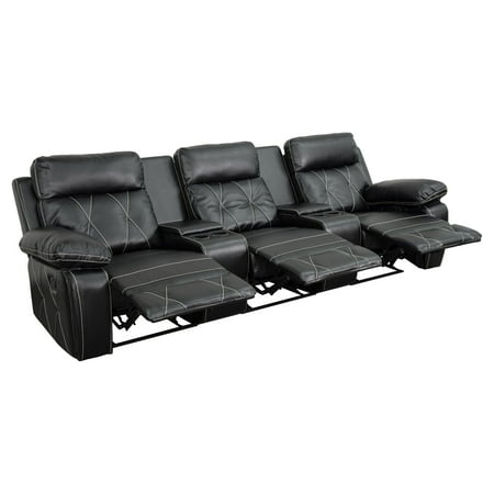 Flash Furniture Reel Comfort Series 3-Seat Reclining Leather Theater Seating Unit with Straight Cup