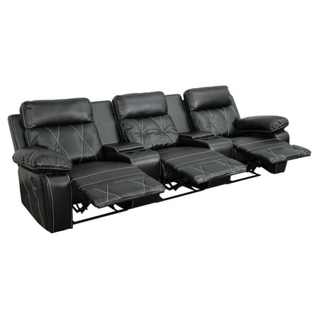 Furniture Comfort Flash Furniture Reel Comfort Series 3-Seat Reclining Leather Theater Seating Unit with Straight Cup Holders ()