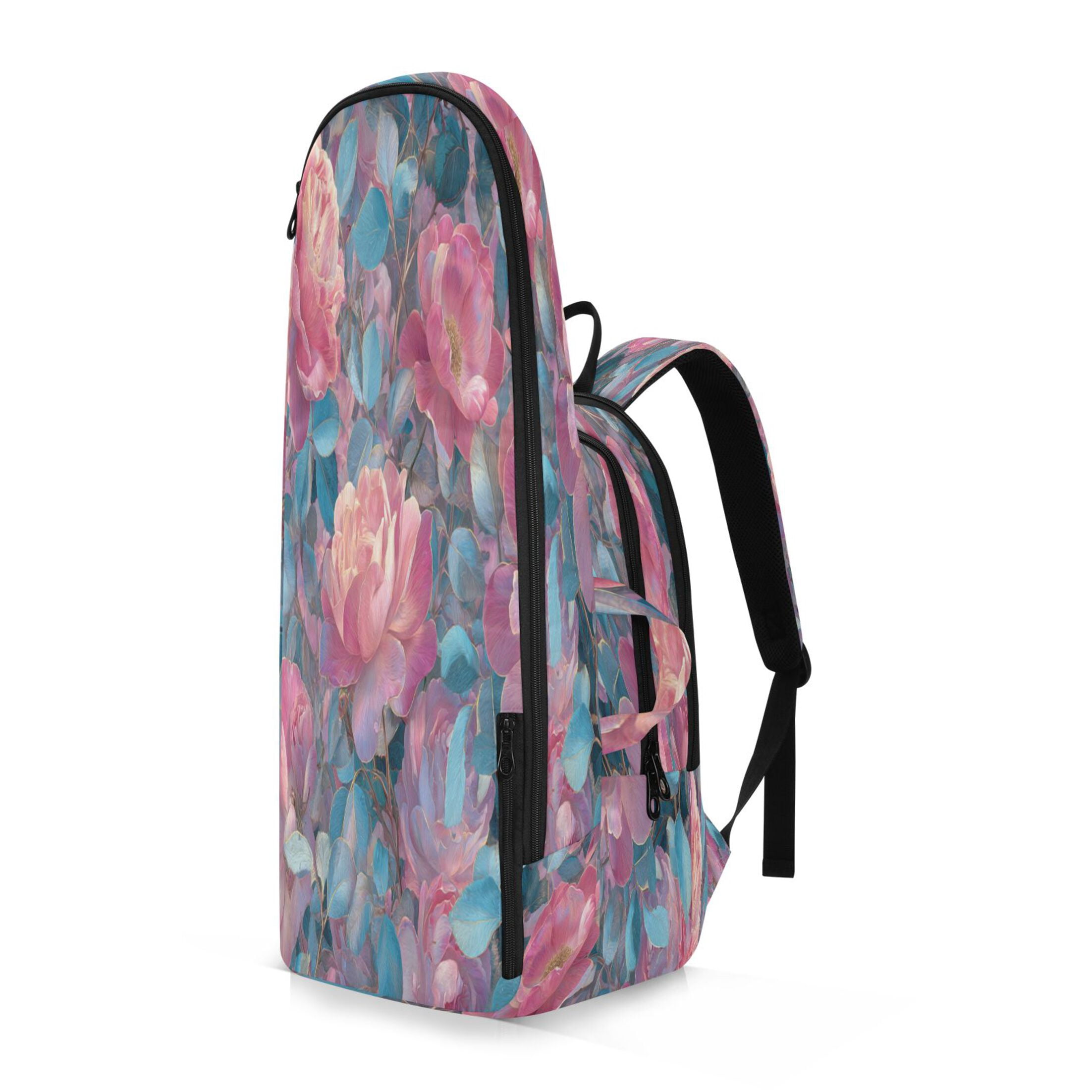 2 Racquet Holder Tennis Backpack Tennis Racket Covers Gym Bags Pink Roses and Blue Leaves